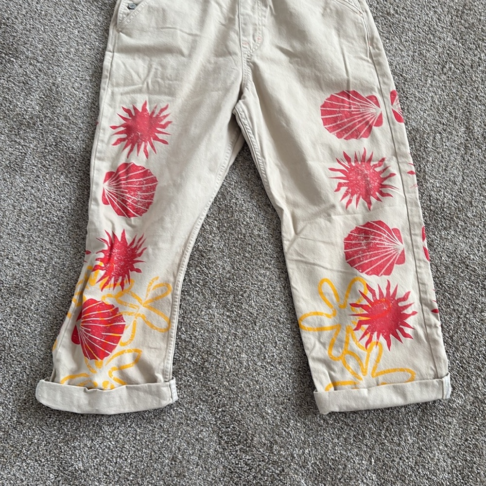 We The Free Beige Overalls with Red Sunburst printed stamps - Picture 7 of 11